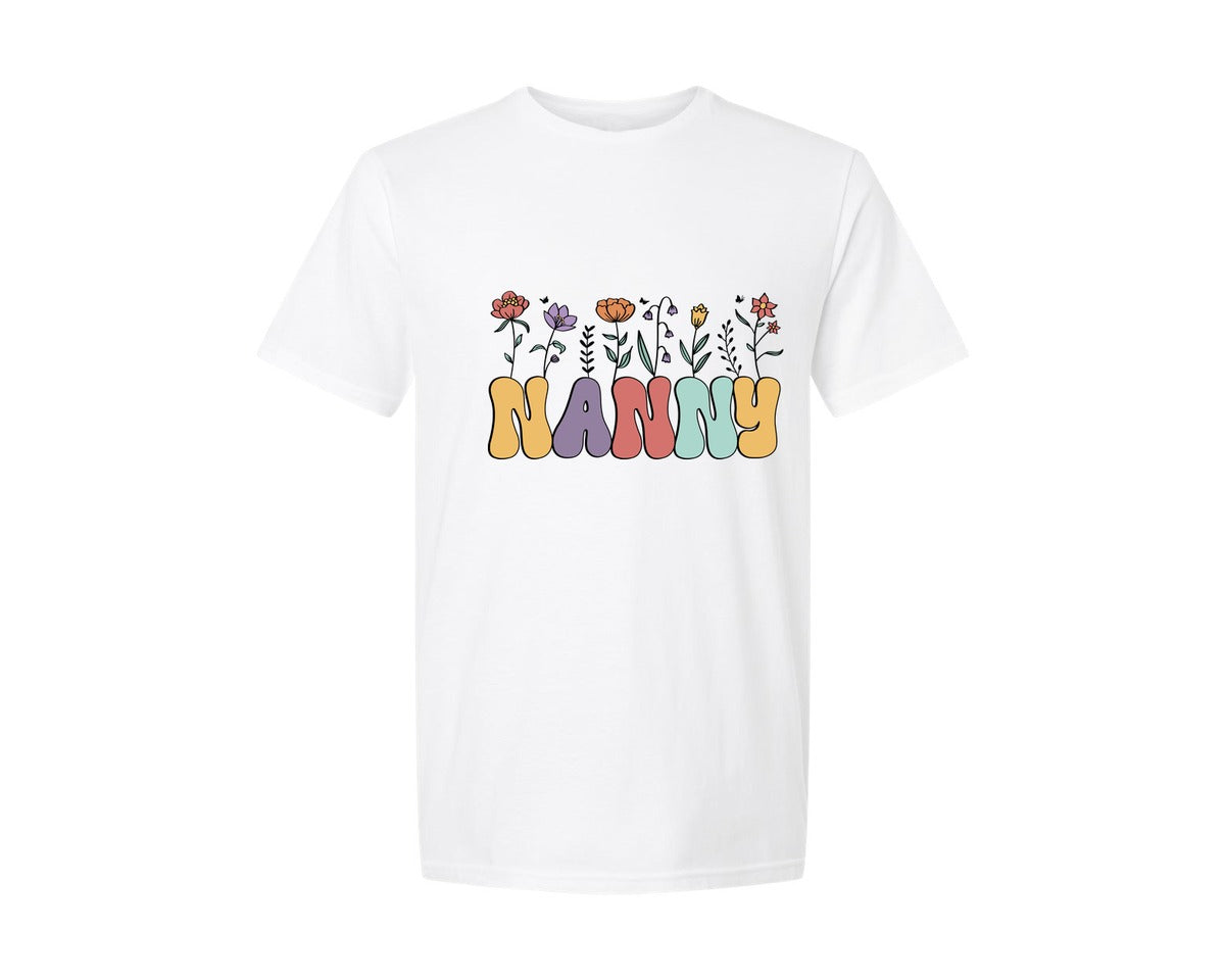 brand:Generic|color:White|Nanny Flower Grandma Mothers Day Graphic T-Shirt