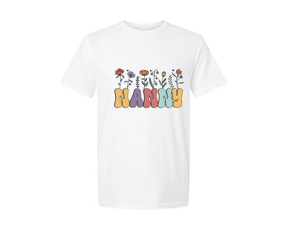 brand:Generic|color:White|Nanny Flower Grandma Mothers Day Graphic T-Shirt