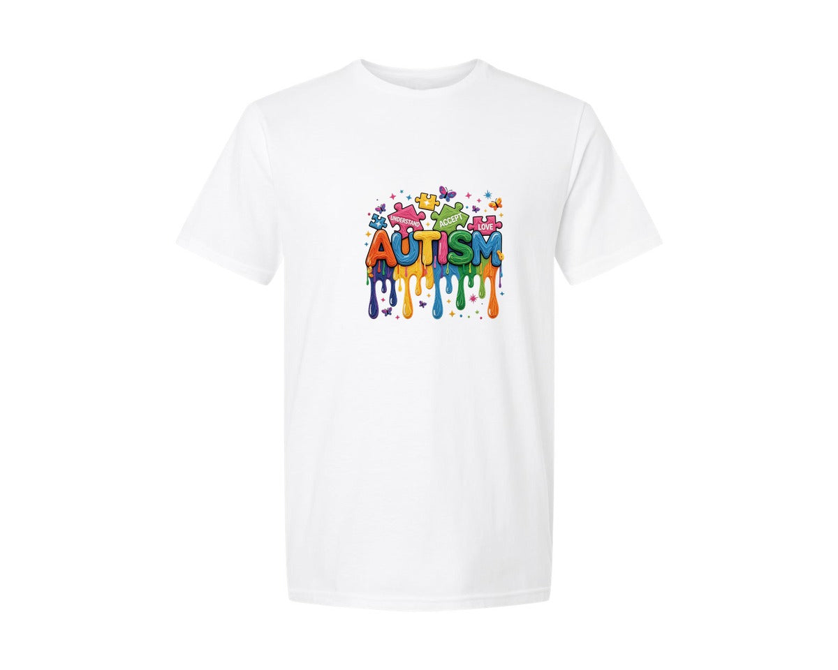 brand:Generic|color:White|Faux Yarn Autism Awareness Puzzle Shirt Graphic T-Shirt