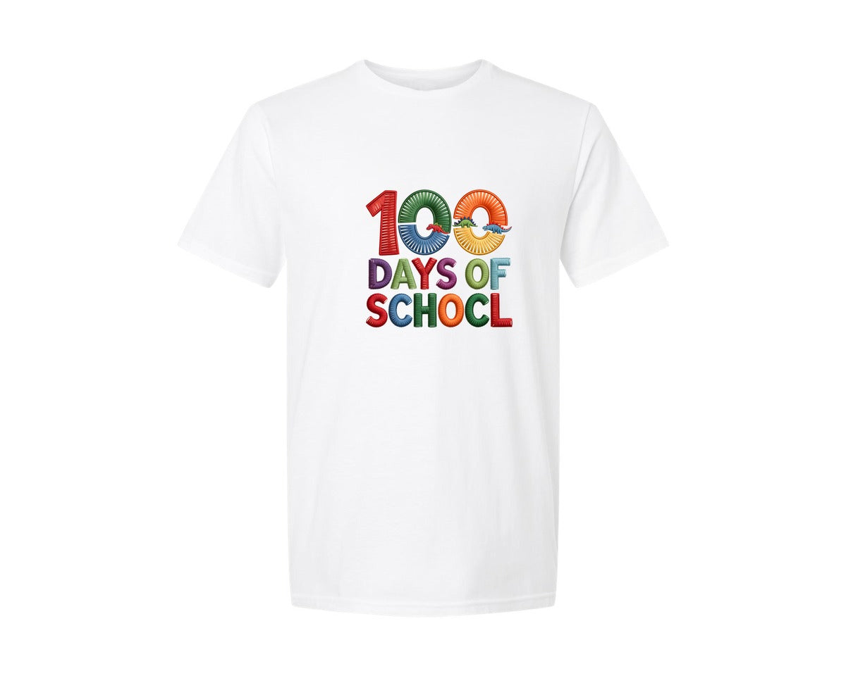brand:Generic|color:White|100 Days Of School Embroidery 4 Graphic T-Shirt