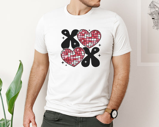 Disco Heart Bow Valentine Graphic T-Shirt