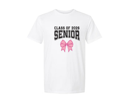 brand:Generic|color:White|Coquette Senior Class Of 2026 Pink Bow Graphic T-Shirt