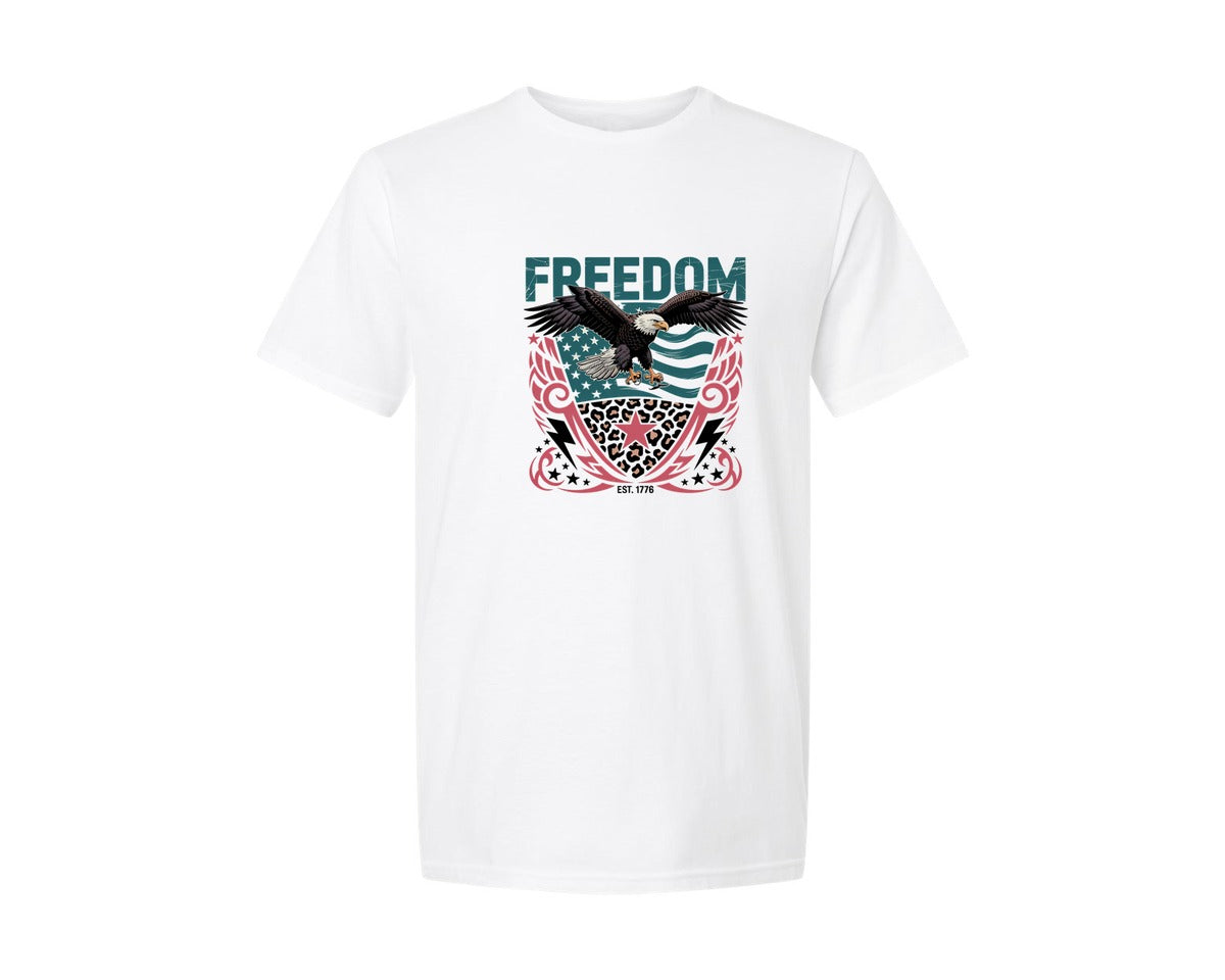 brand:Generic|color:White|Freedom Eagle Usa Flag Graphic T-Shirt