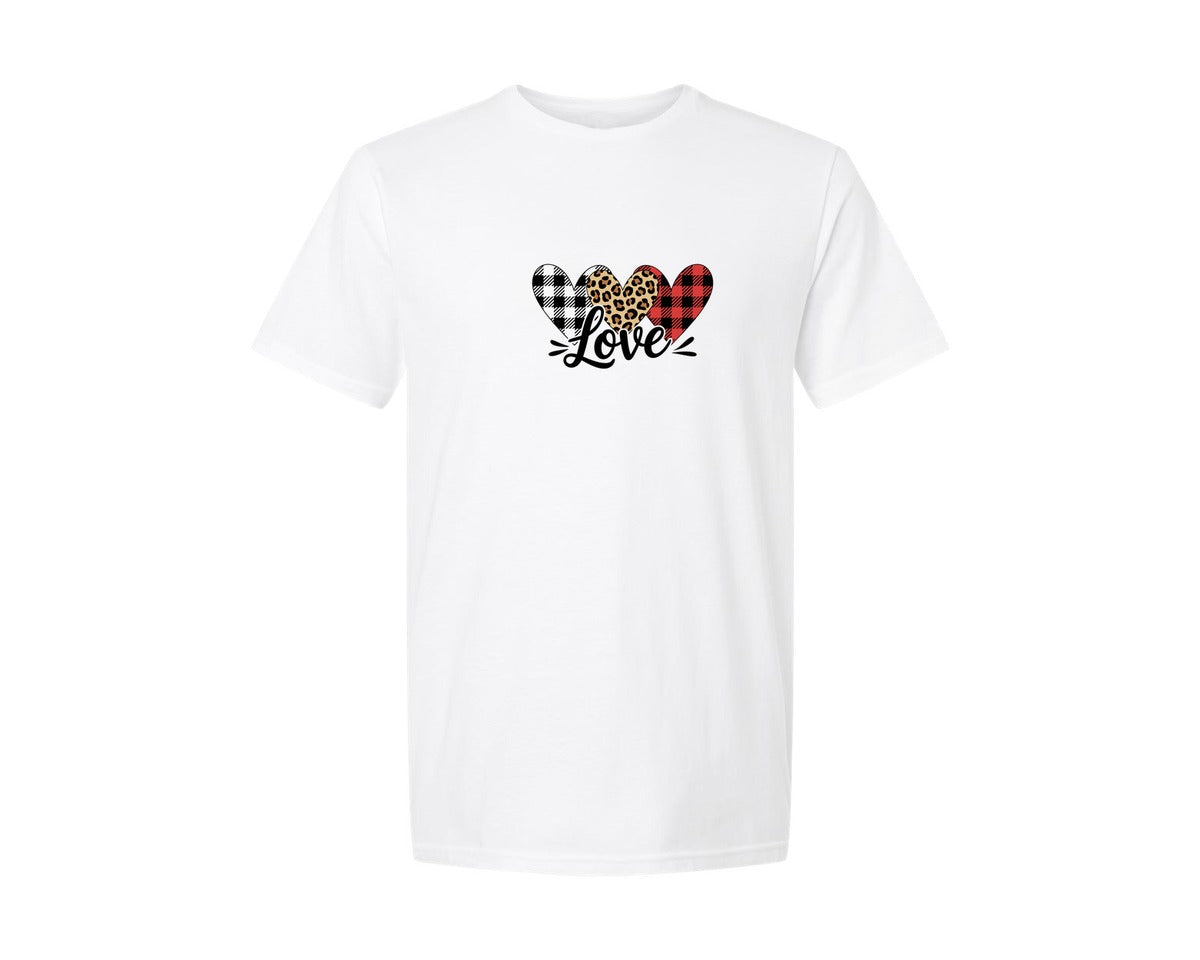 brand:Generic|color:White|Leopard Buffalo Plaid Heart Graphic T-Shirt