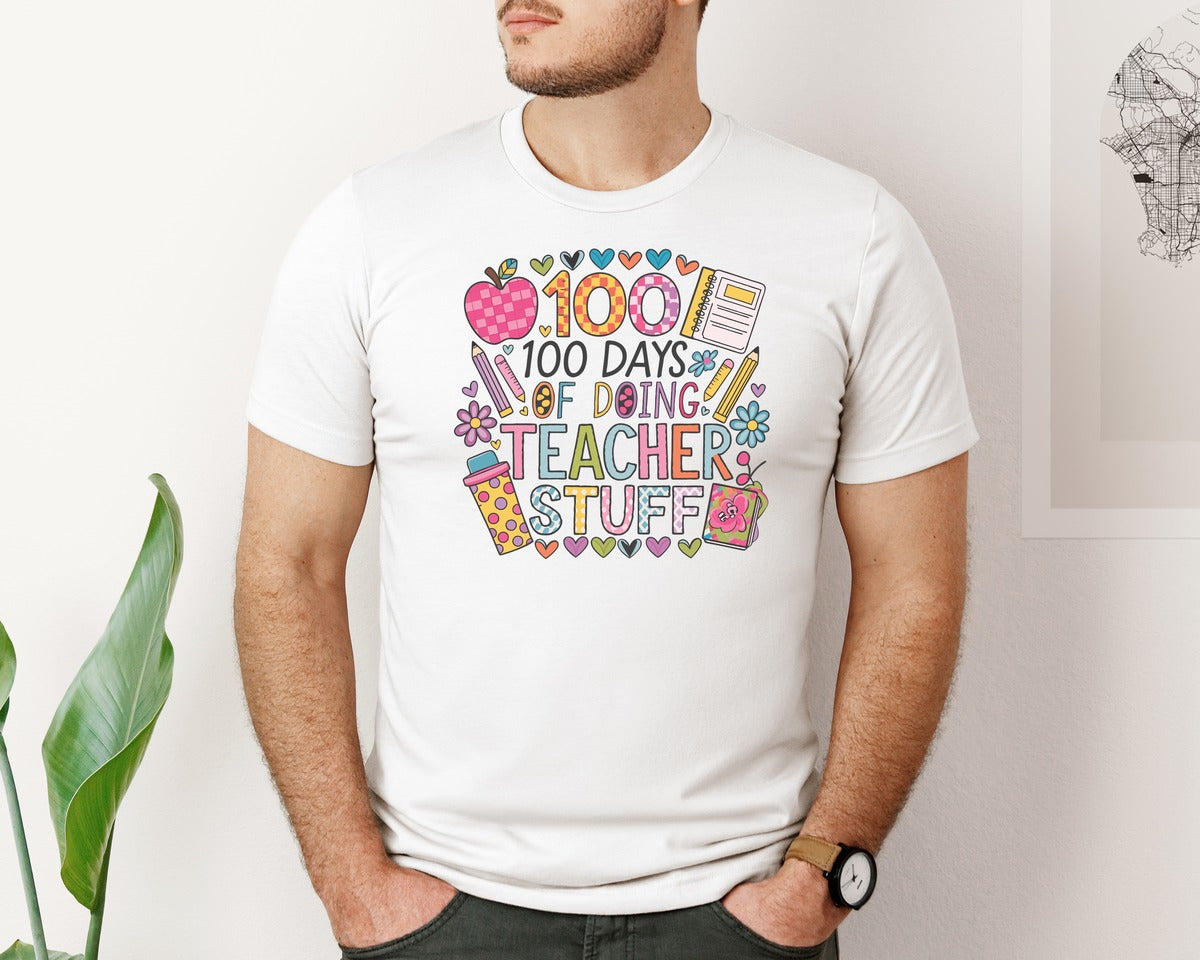 brand:Bella Canvas|color:White|100 Days Of School 57 Graphic T-Shirt