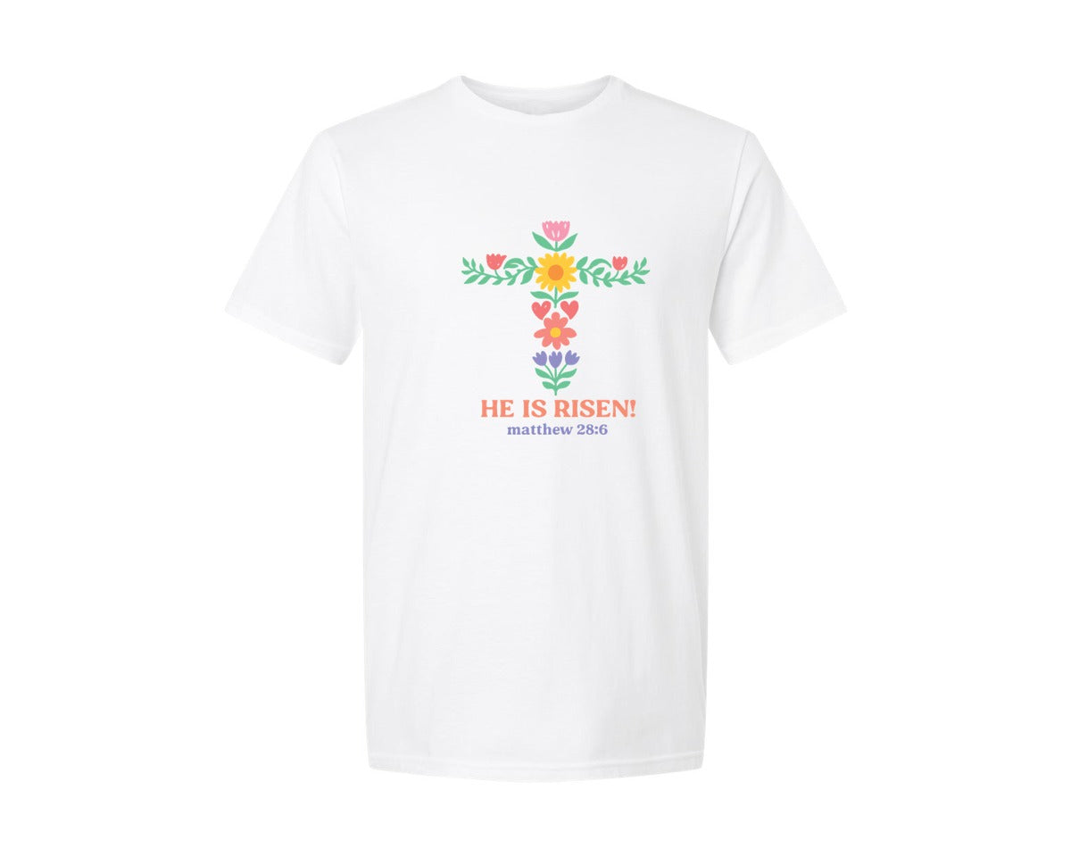 brand:Generic|color:White|Easter Cross Floral Verse Graphic T-Shirt