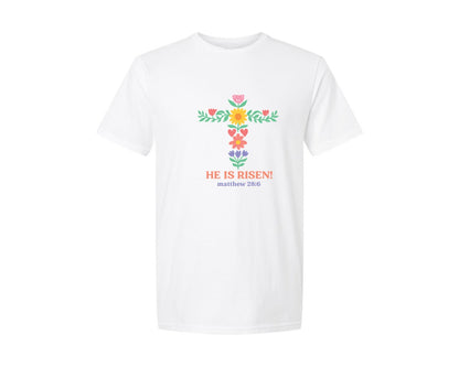 brand:Generic|color:White|Easter Cross Floral Verse Graphic T-Shirt