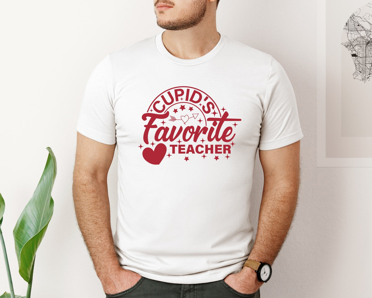 brand:Bella Canvas|color:White|Cupids Favorite Teacher Valentine 5 Graphic T-Shirt