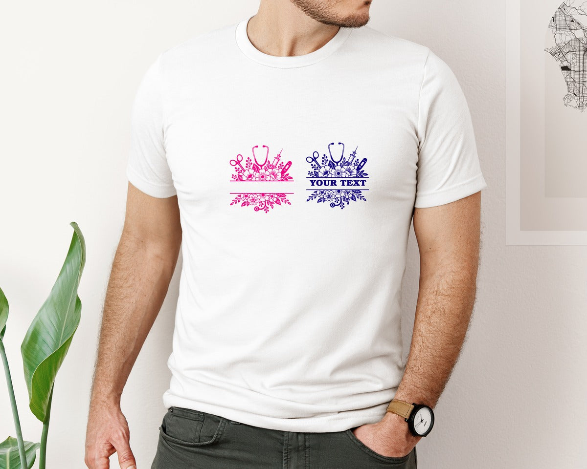 brand:Bella Canvas|color:White|Nurse Split Monogram 2 Graphic T-Shirt