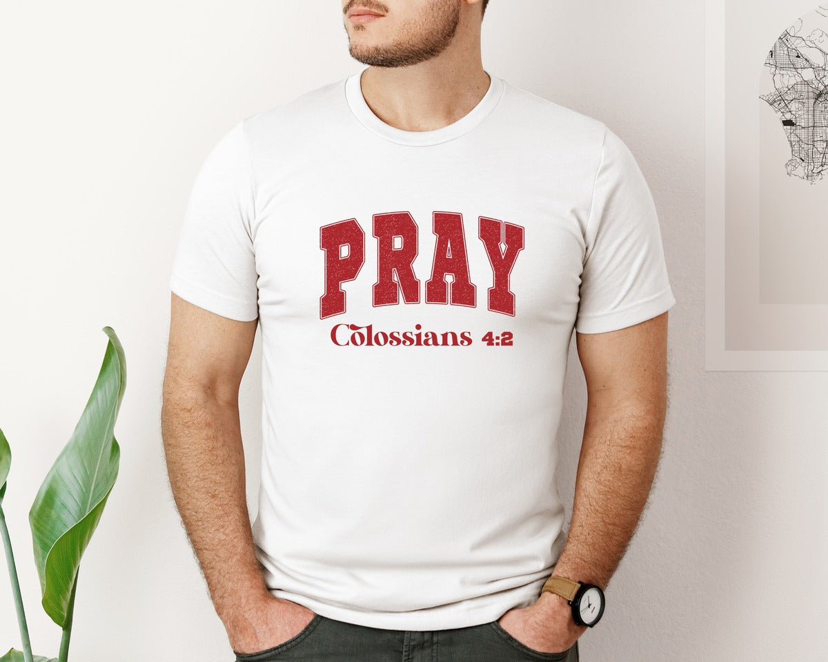 brand:Bella Canvas|color:White|Pray Christian Jesus God Graphic T-Shirt