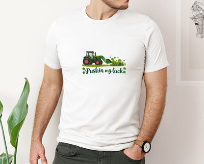 brand:Bella Canvas|color:White|Pushin My Luck St Patricks Day 3 Graphic T-Shirt
