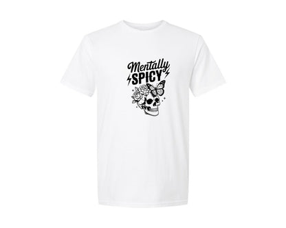 brand:Generic|color:White|Mentally Spicy Floral Skull Butterfly Graphic T-Shirt
