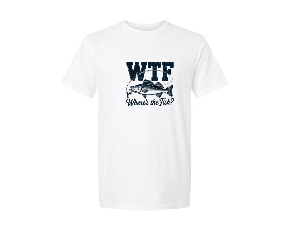 brand:Generic|color:White|Wtf Wheres The Fish Fisherman Graphic T-Shirt