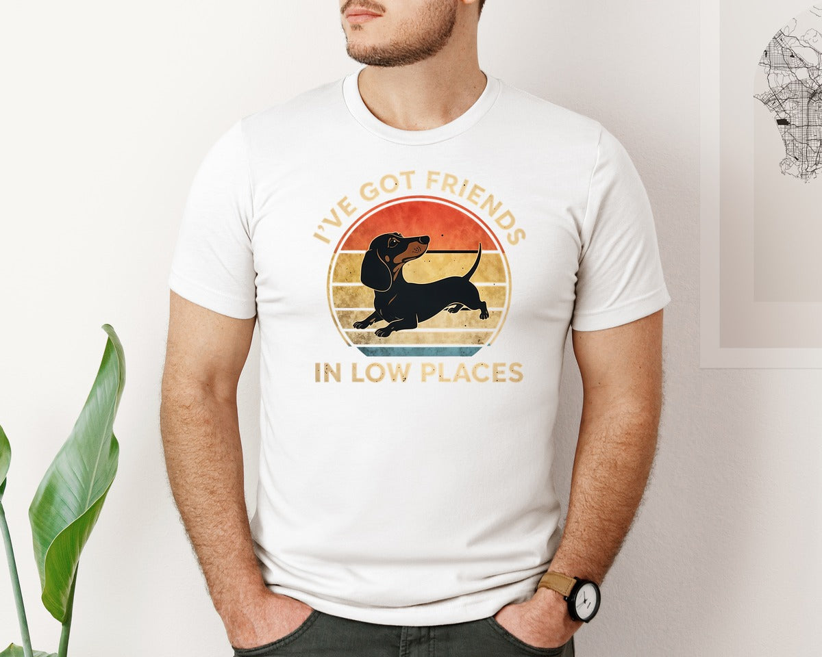 brand:Bella Canvas|color:White|Dachshund Ive Got Friends In Low Places 2 Graphic T-Shirt