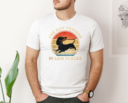 brand:Bella Canvas|color:White|Dachshund Ive Got Friends In Low Places 2 Graphic T-Shirt