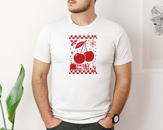 Cherry Christmas Holiday Art Graphic T-Shirt