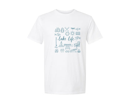 brand:Generic|color:White|Summer Lake Life Doodle Graphic T-Shirt