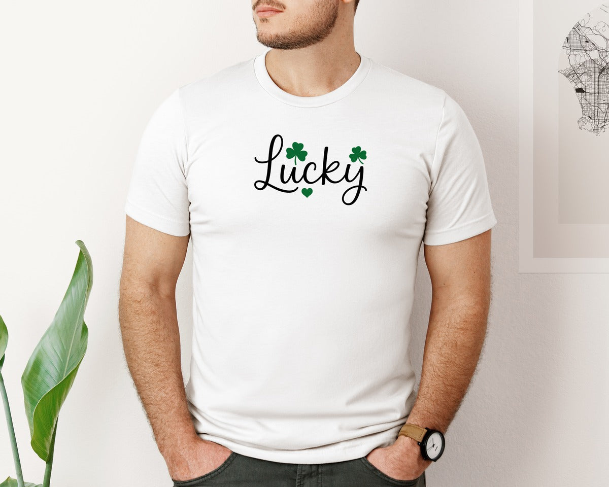 brand:Bella Canvas|color:White|Shamrock Heart Minimal St Patricks Graphic T-Shirt