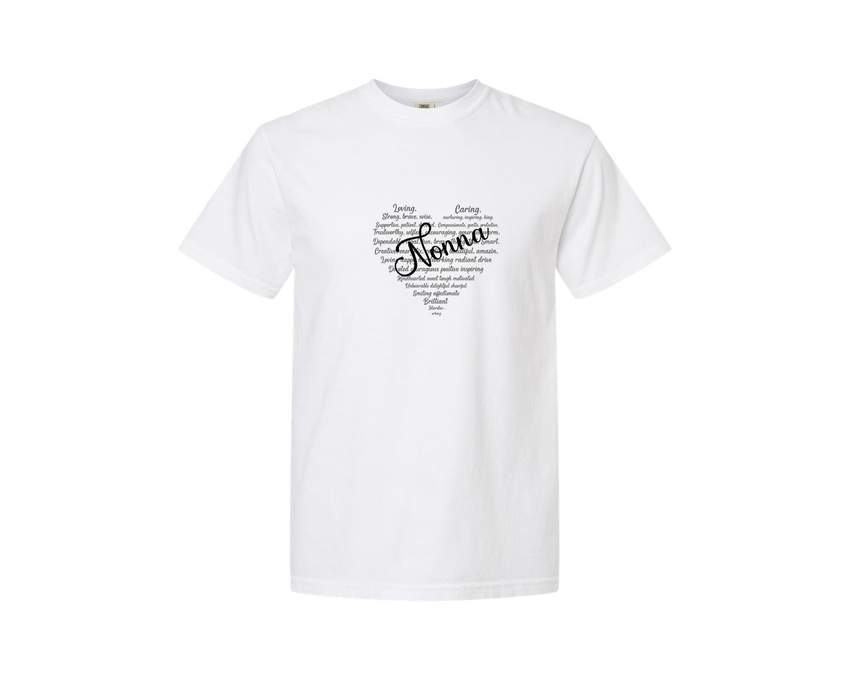brand:Comfort Colors|color:White|Nonna Heart Shape Mothers Day Graphic T-Shirt