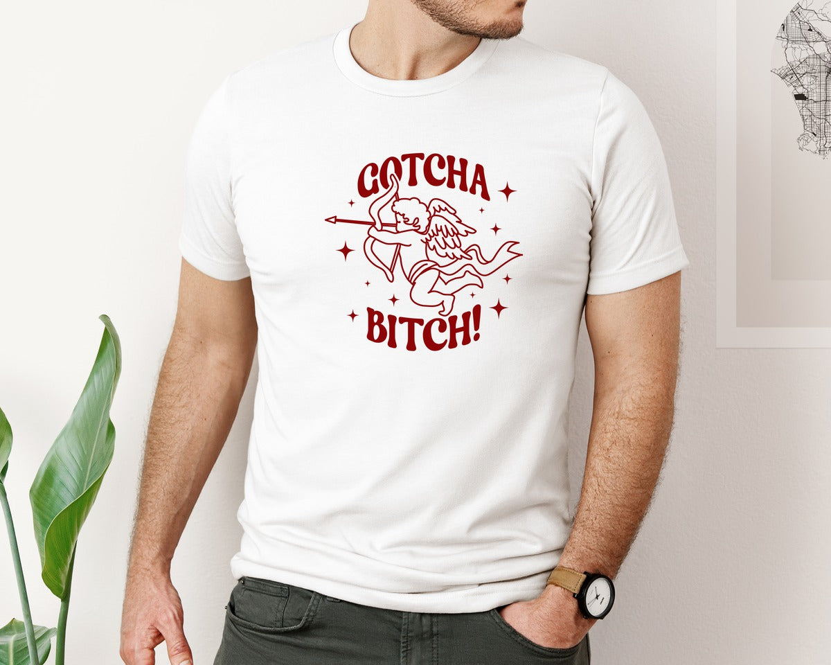 brand:Bella Canvas|color:White|Cupid Funny Valentines Day Gotcha Graphic T-Shirt