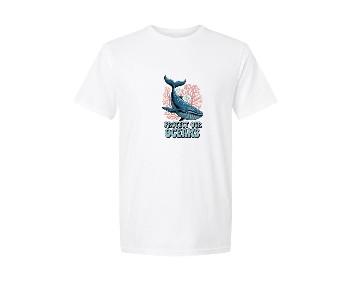 brand:Generic|color:White|Protect Our Oceans Sea Whale Summer Graphic T-Shirt