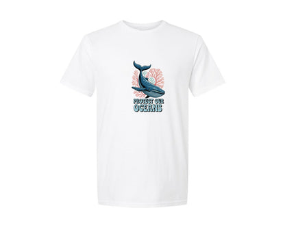 brand:Generic|color:White|Protect Our Oceans Sea Whale Summer Graphic T-Shirt