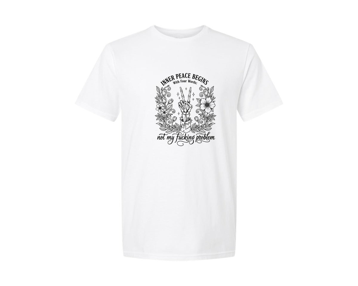 brand:Generic|color:White|Inner Peace Begins With Four Words 3 Graphic T-Shirt