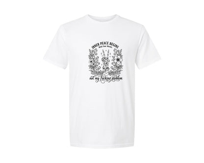 brand:Generic|color:White|Inner Peace Begins With Four Words 3 Graphic T-Shirt