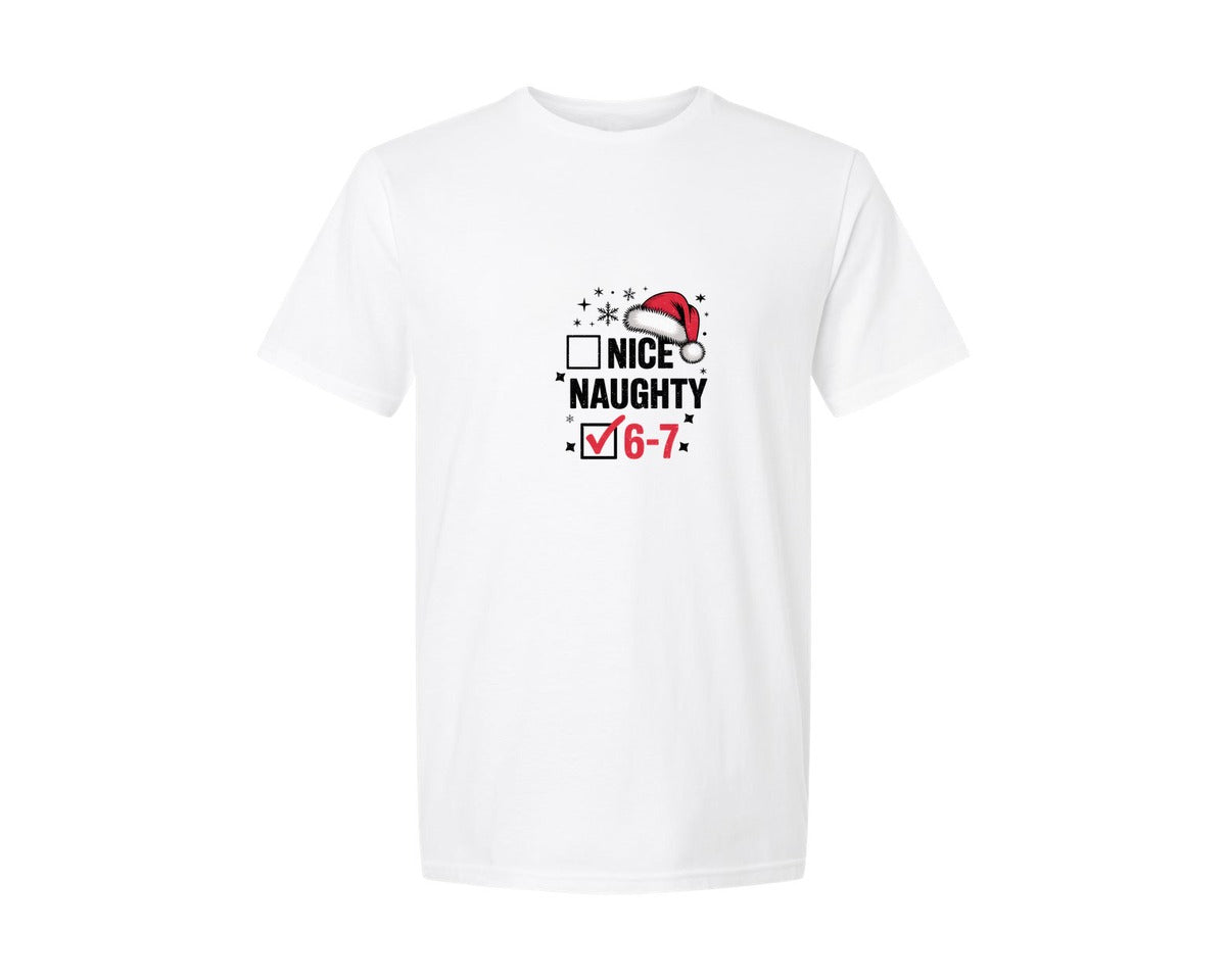 brand:Generic|color:White|Nice Naughty 67 6 7 Christmas Graphic T-Shirt