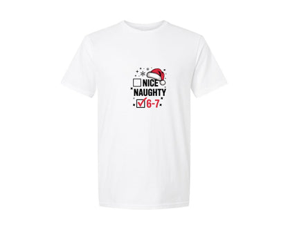 brand:Generic|color:White|Nice Naughty 67 6 7 Christmas Graphic T-Shirt