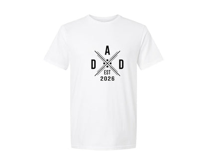brand:Generic|color:White|Dad Est 2026 Badge Design Graphic T-Shirt