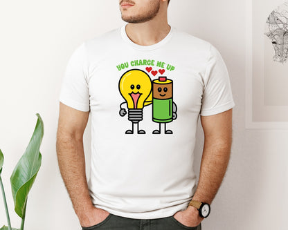 brand:Bella Canvas|color:White|You Charge Me Up Cute Love Pun Design Graphic T-Shirt