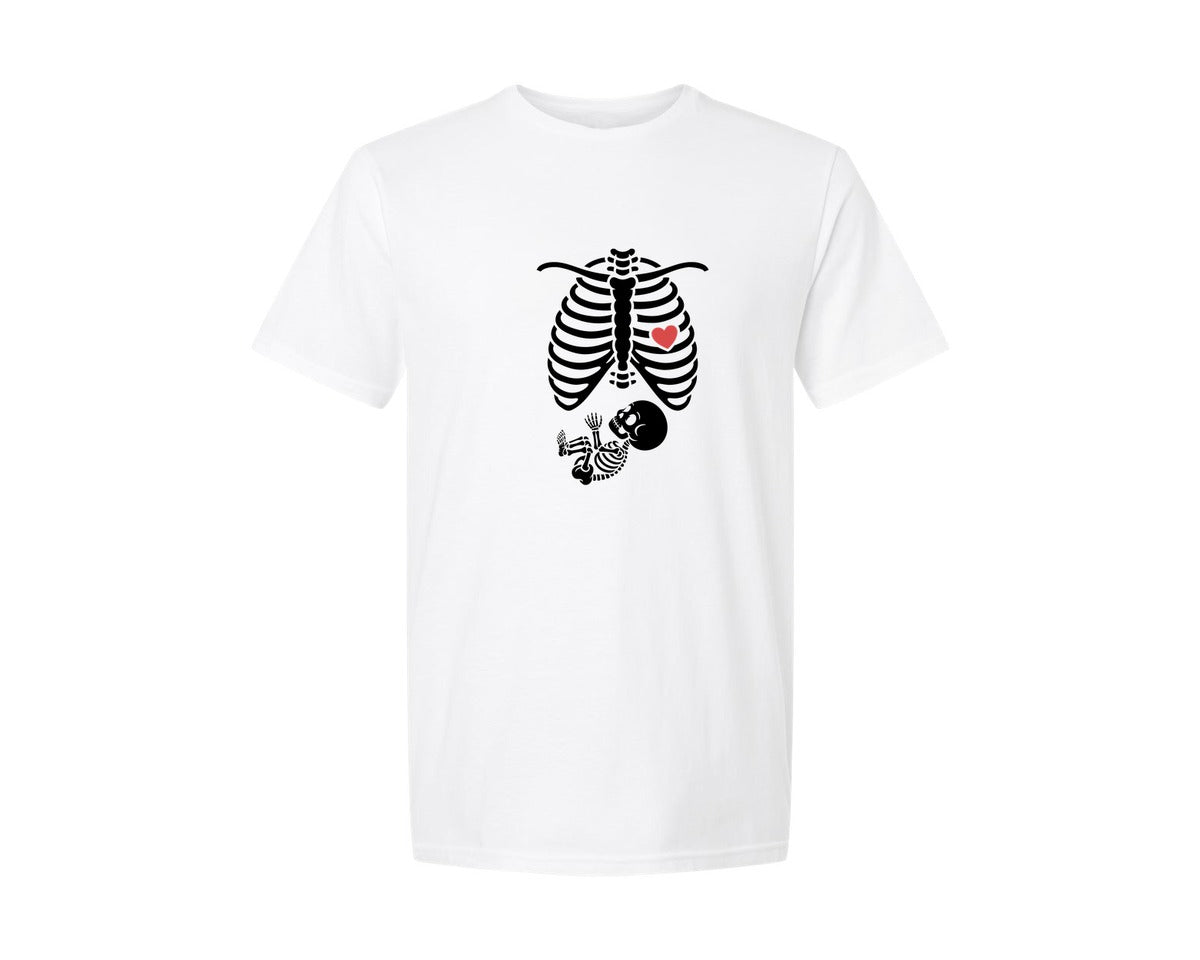 brand:Generic|color:White|Skeleton Halloween Maternity Fall Mama Graphic T-Shirt