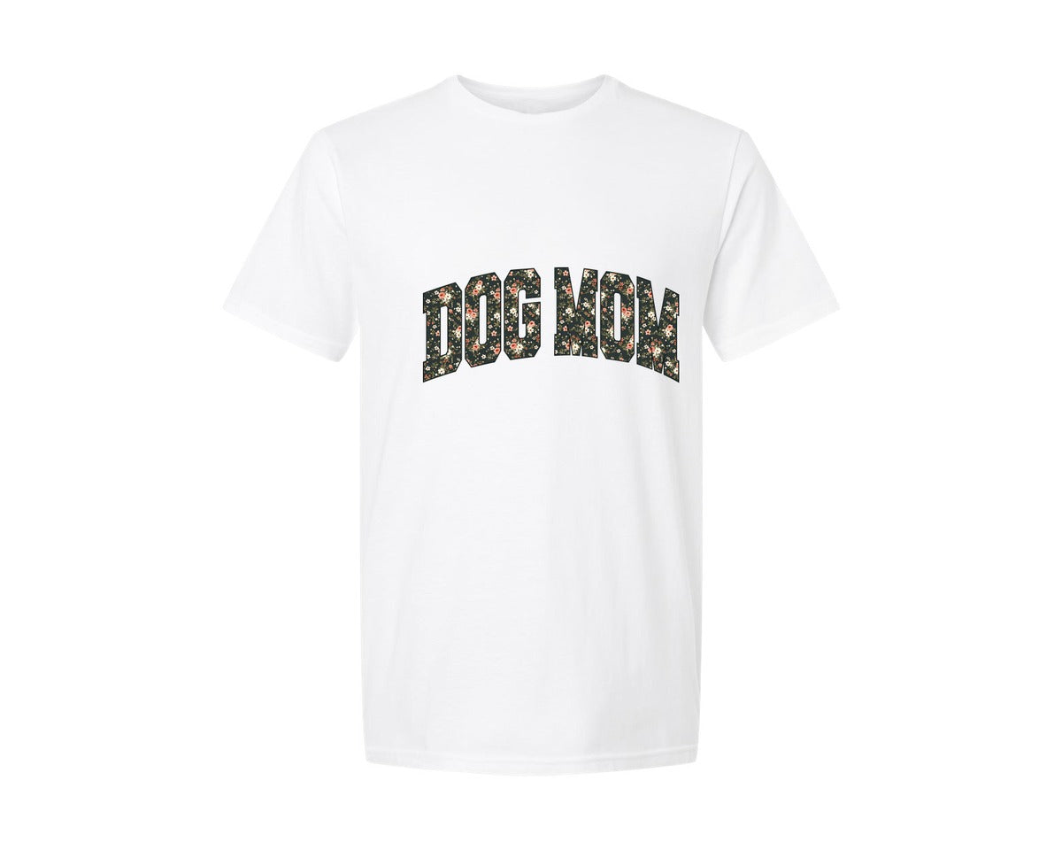 brand:Generic|color:White|Dog Mom Floral Dog Mama Flower Varsity Graphic T-Shirt