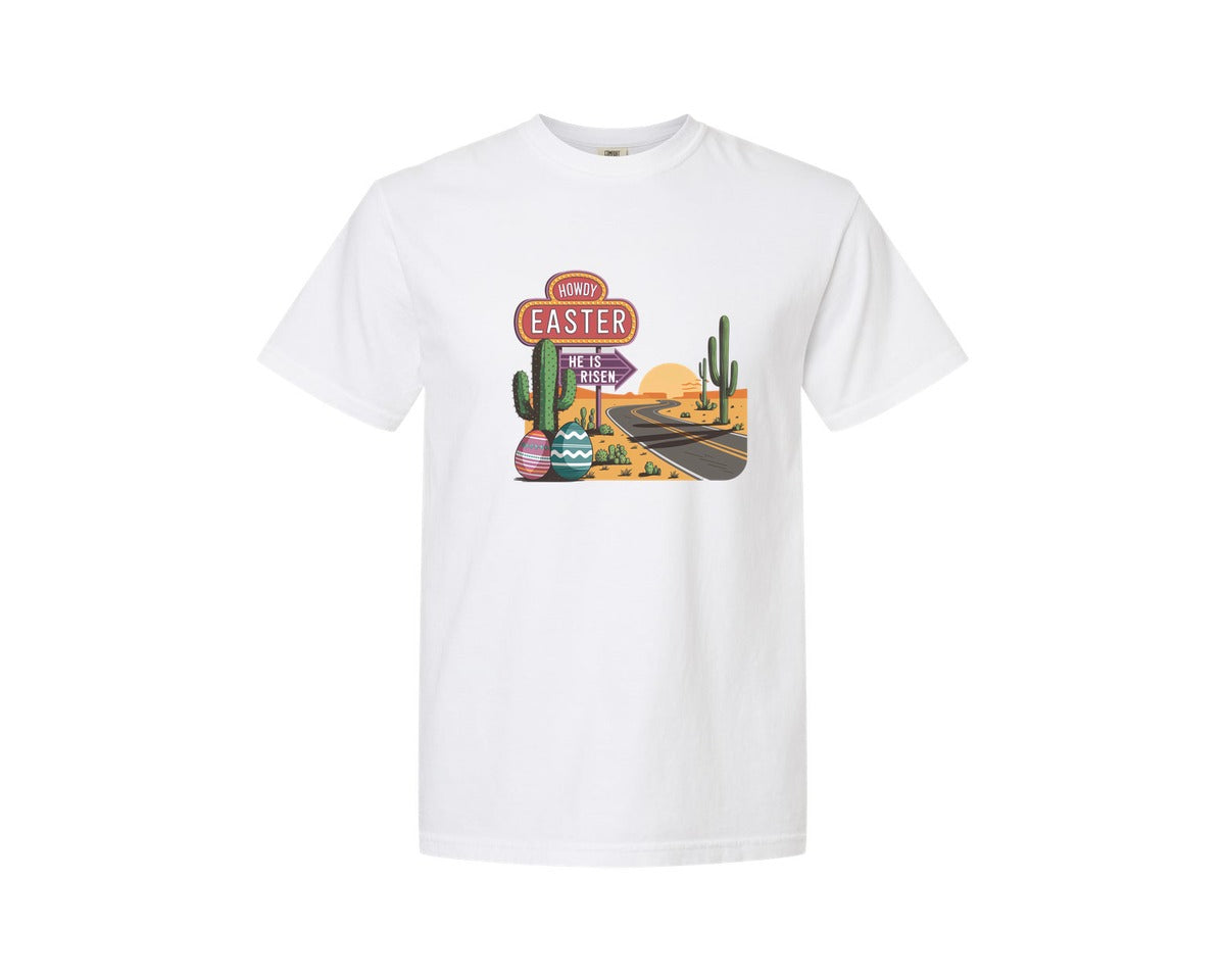 brand:Comfort Colors|color:White|Howdy Easter Western Desert Easter 3 Graphic T-Shirt