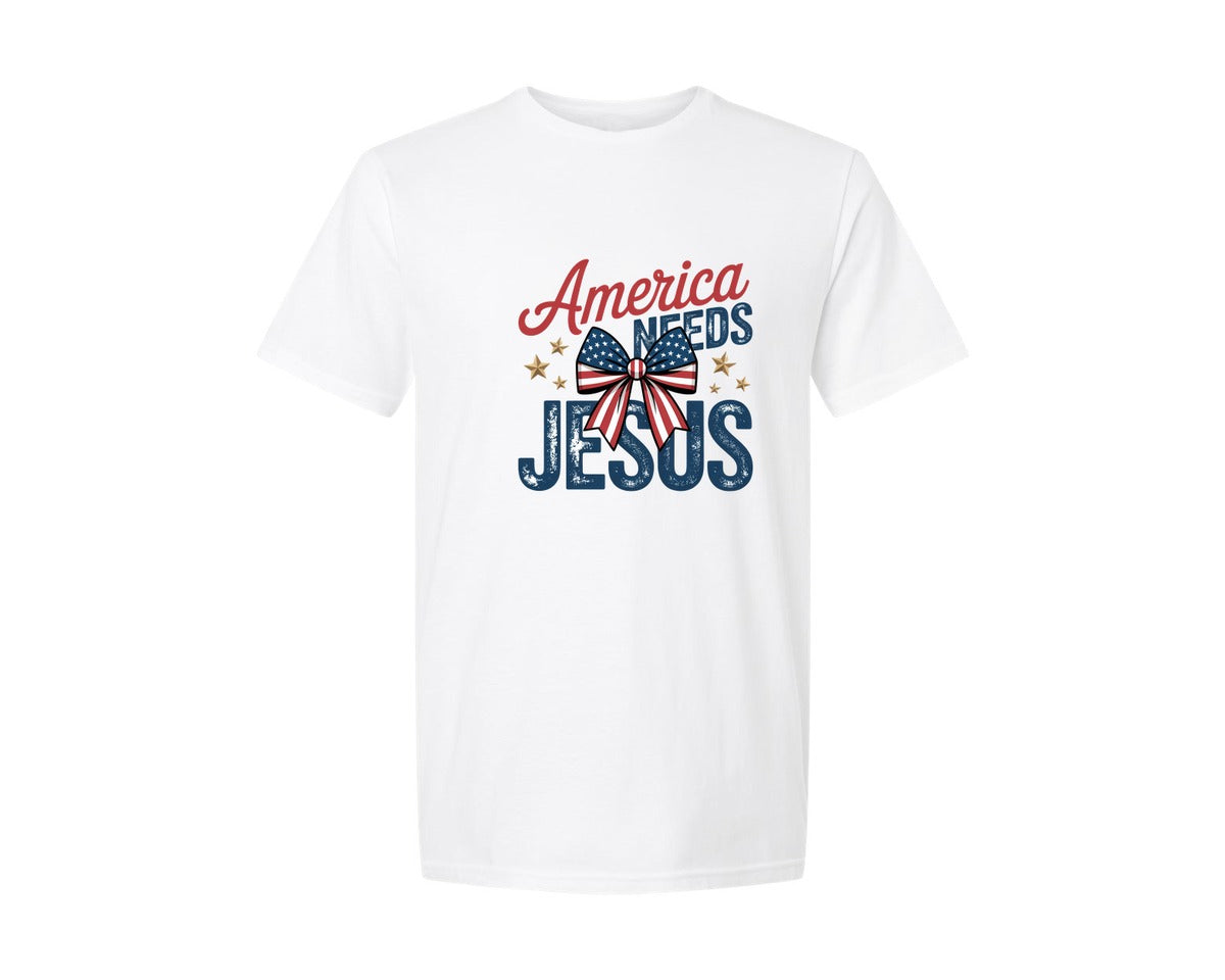brand:Generic|color:White|America Needs Jesus Christian Usa Graphic T-Shirt