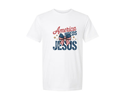 brand:Generic|color:White|America Needs Jesus Christian Usa Graphic T-Shirt