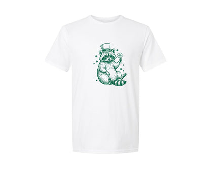 brand:Generic|color:White|St Patricks Day Raccoon Shamrock 2 Graphic T-Shirt