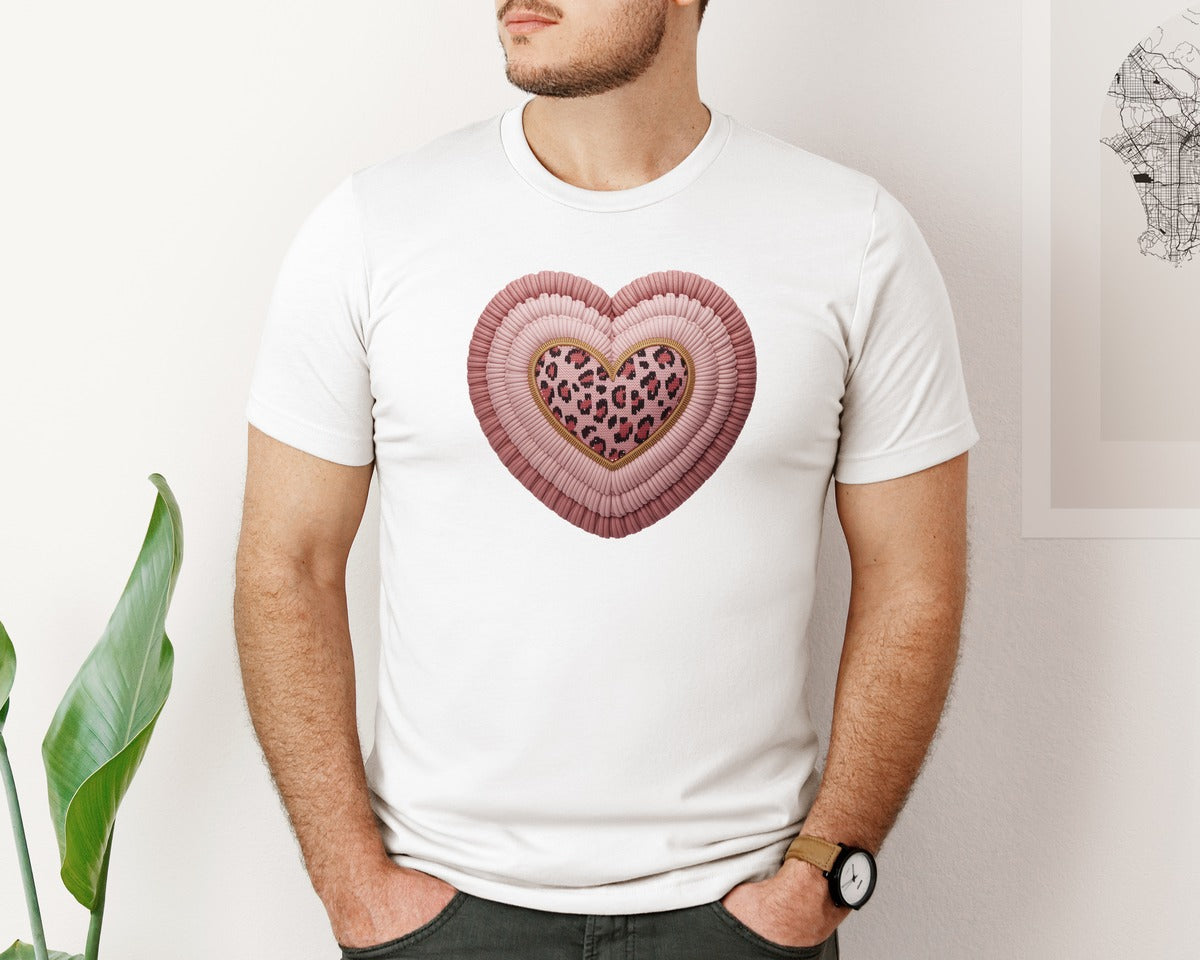 brand:Bella Canvas|color:White|Knitted Valentine Leopard Heart Graphic T-Shirt