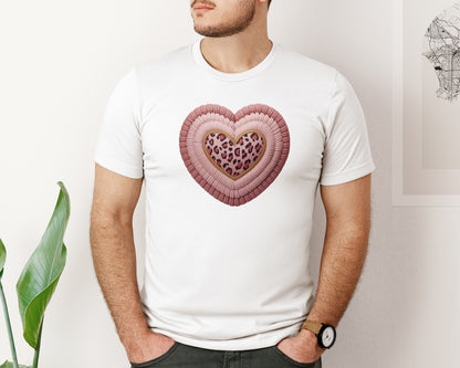 brand:Bella Canvas|color:White|Knitted Valentine Leopard Heart Graphic T-Shirt