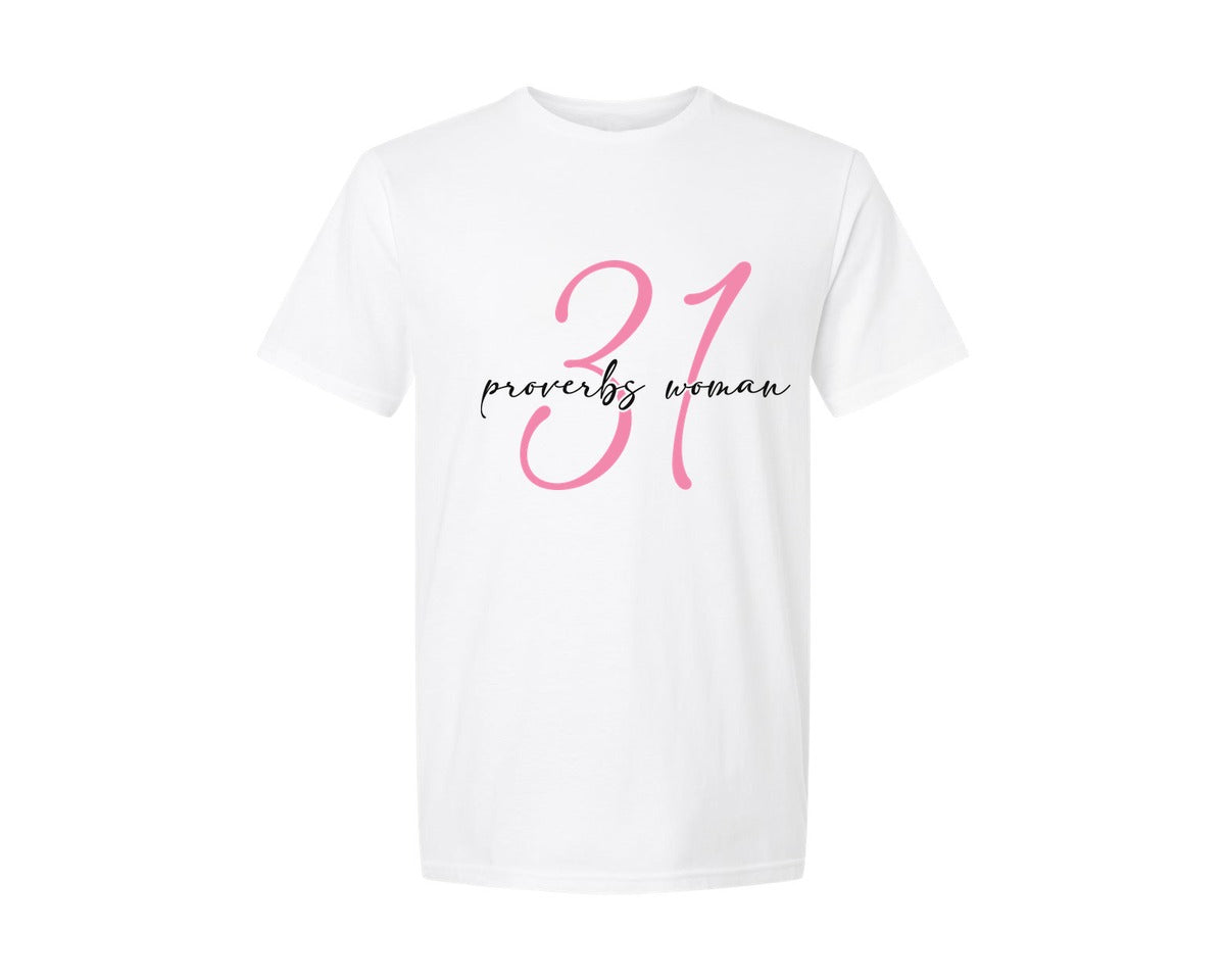 brand:Generic|color:White|Proverbs 31 Woman Christian Graphic T-Shirt