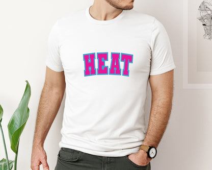 brand:Bella Canvas|color:White|Heat Varsity Pink Blue Graphic T-Shirt