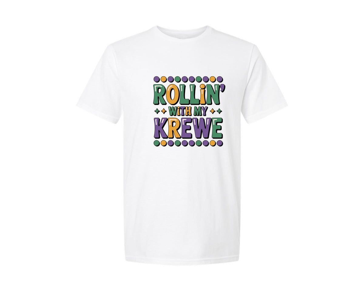 brand:Generic|color:White|Rollin With My Krewe Mardi Gras Graphic T-Shirt