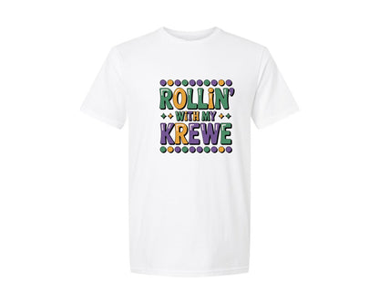 brand:Generic|color:White|Rollin With My Krewe Mardi Gras Graphic T-Shirt