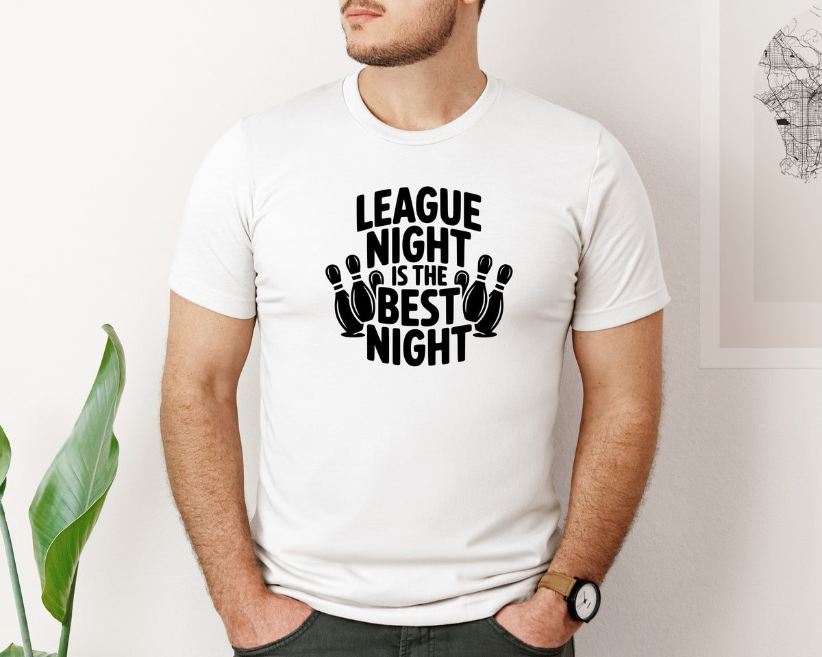 brand:Bella Canvas|color:White|League Night Is The Best Night Bowling Graphic T-Shirt