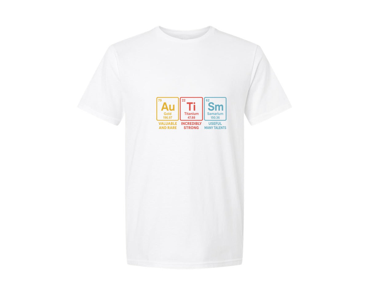 brand:Generic|color:White|Autism Awareness Elements Periodic Table Graphic T-Shirt