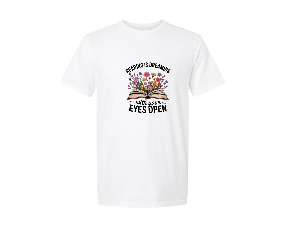 brand:Generic|color:White|Reading Is Dreaming With Your Eyes Open 111 Graphic T-Shirt