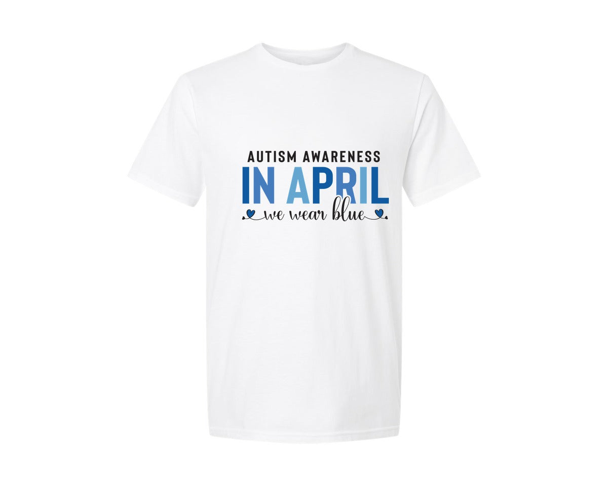brand:Generic|color:White|Autism Awareness In April We Wear Blue 7 Graphic T-Shirt