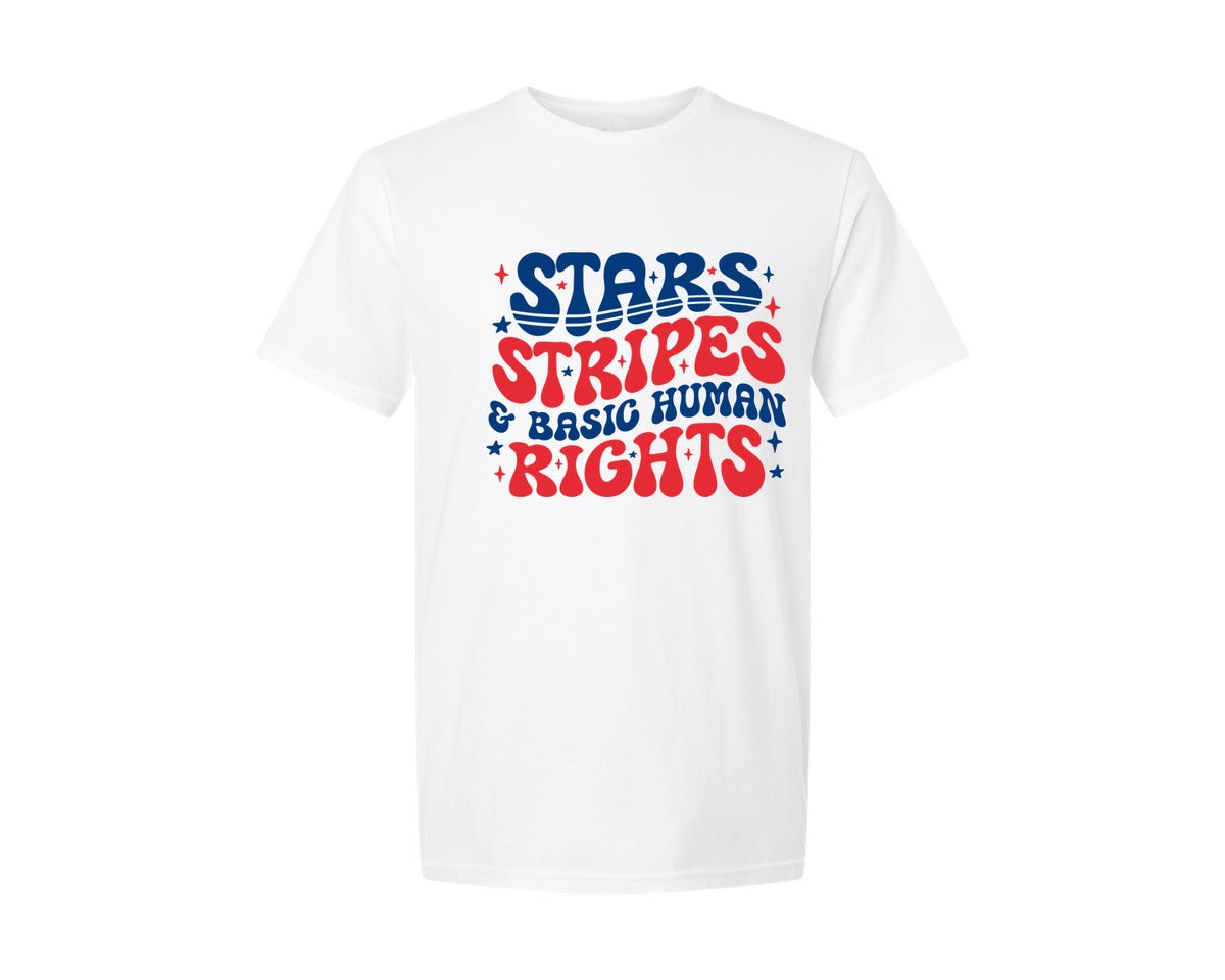 brand:Generic|color:White|Stars Stripes Basic Human Rights Graphic T-Shirt