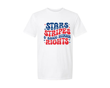brand:Generic|color:White|Stars Stripes Basic Human Rights Graphic T-Shirt